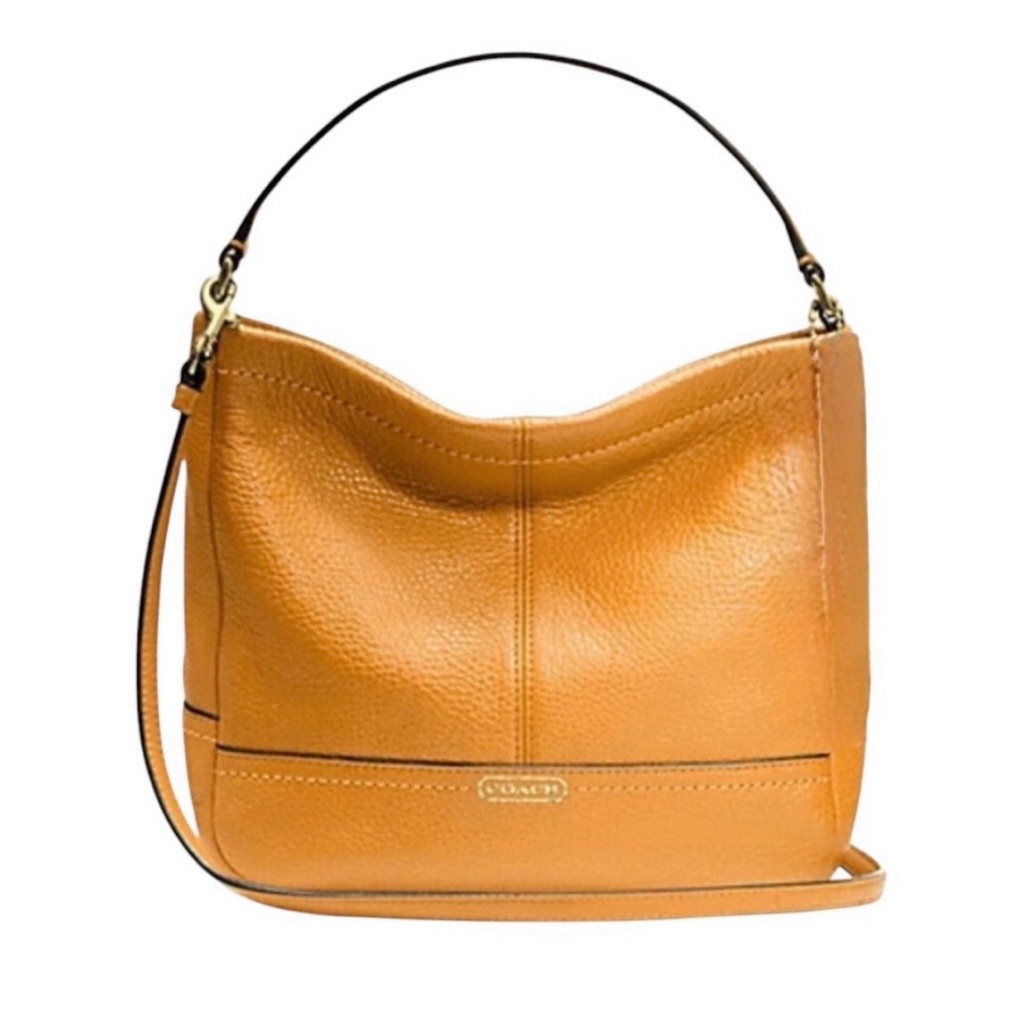 Coach Mini Orange Spice Hobo Leather Crossbody Duffle Bag With Adjustabl